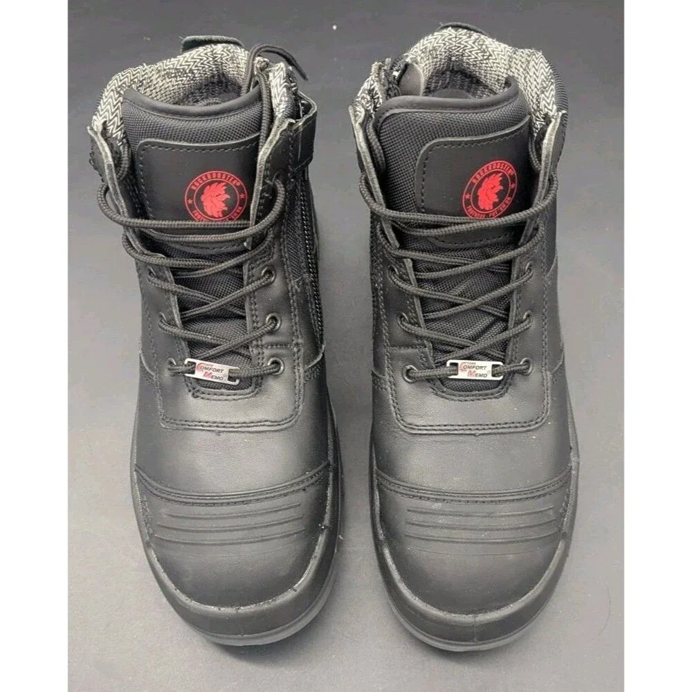 ROCKROOSTER Mens Black Work Boots, Steel Toe Side Zip Size 13 - NO INSOLES READ!